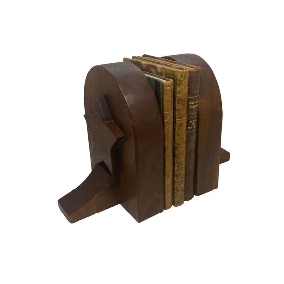 Mid 20th Century Rustic Handcrafted Mahogany Bookends With Star Motif - A Pair - Picture 8 of 13